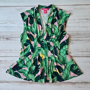 Catherine Catherine Malandrino Tropical Palm Banana Leaf Print Peplum Top sz XL